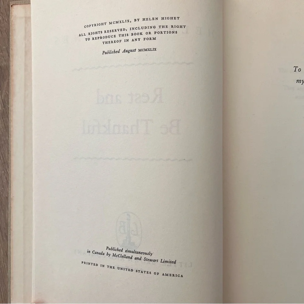 Vintage 1949 Hardcover Book,‎ “Rest and Be Thankful